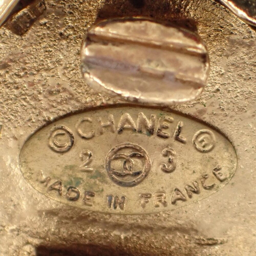CHANEL CC Logo Rhinestone Round Button Earrings 23 Clip-On Gold Vintage 34RL666 - Picture 7 of 16